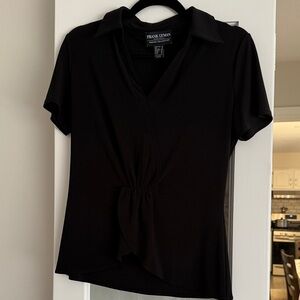 Frank Lyman Design Black Short-Sleeve Collared Faux-Wrap Top